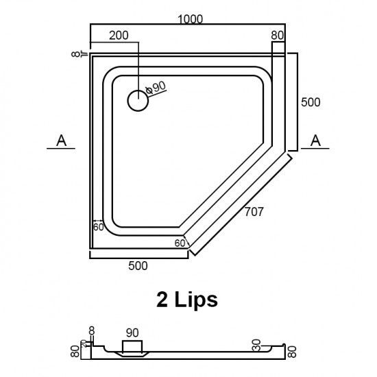 1000x1000mm Diamond Shower Tray Center/Corner Waste